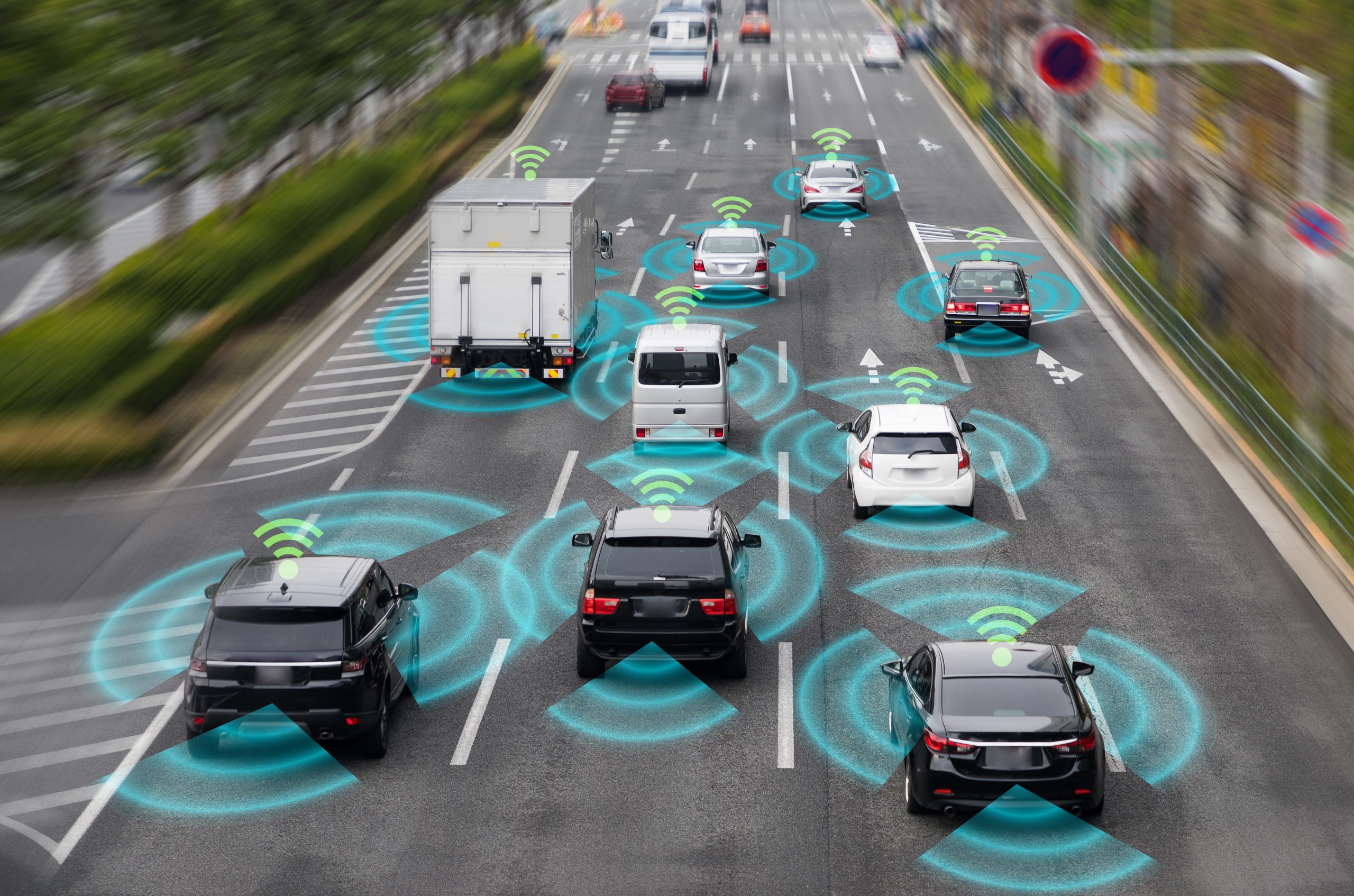 Cars on a multilane road with sensor imagery