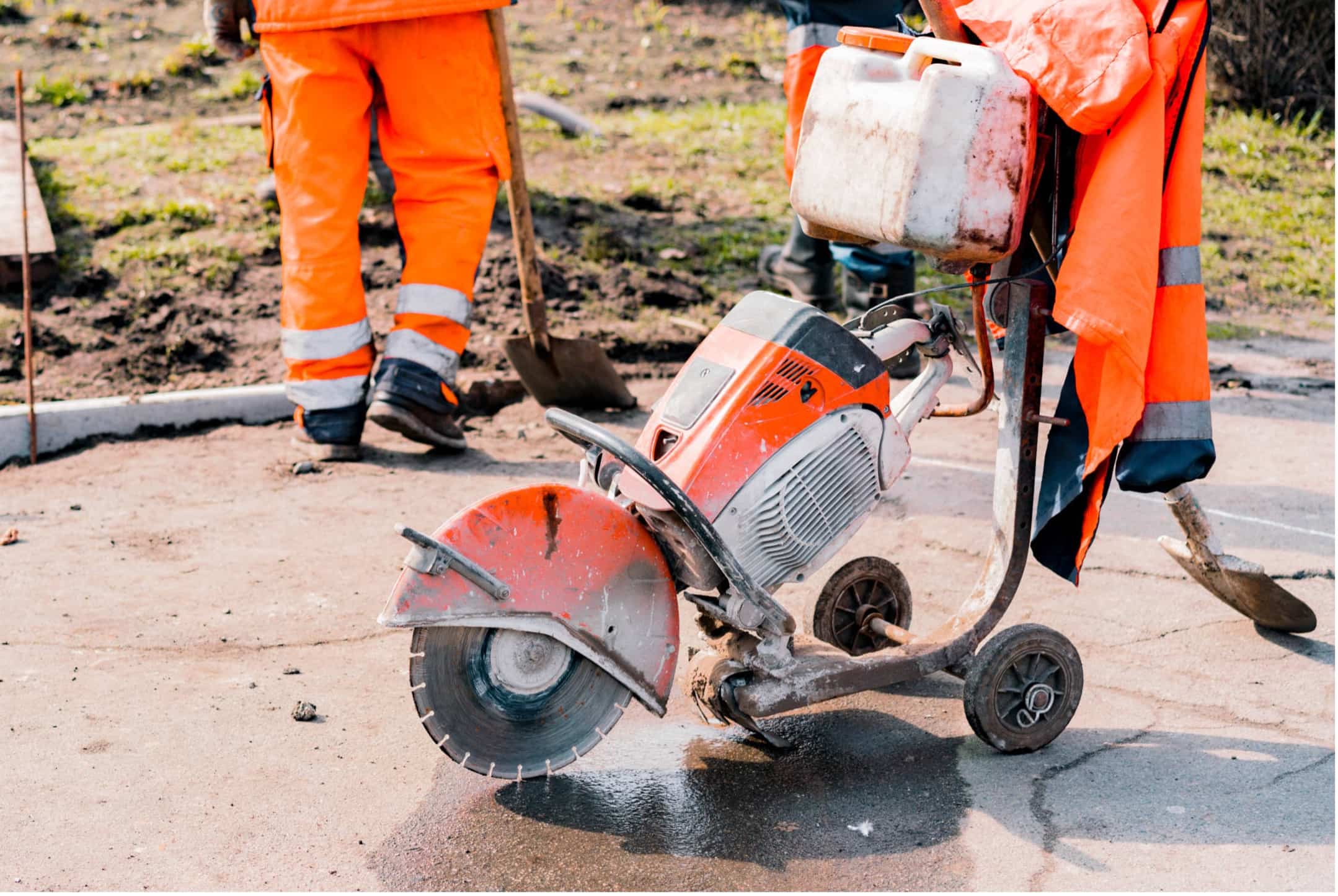 Concrete cutting saw on construction site