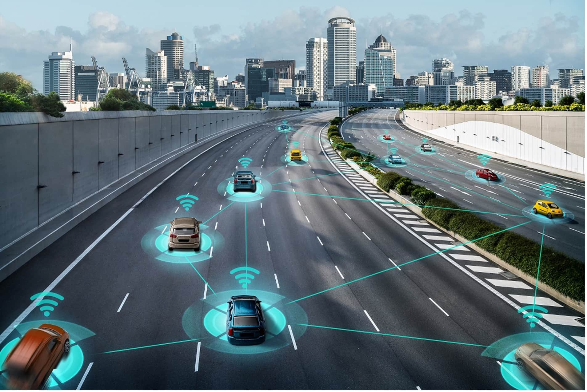 Image Of Cars On A Motorway With Auckland Cityscape In The Background.