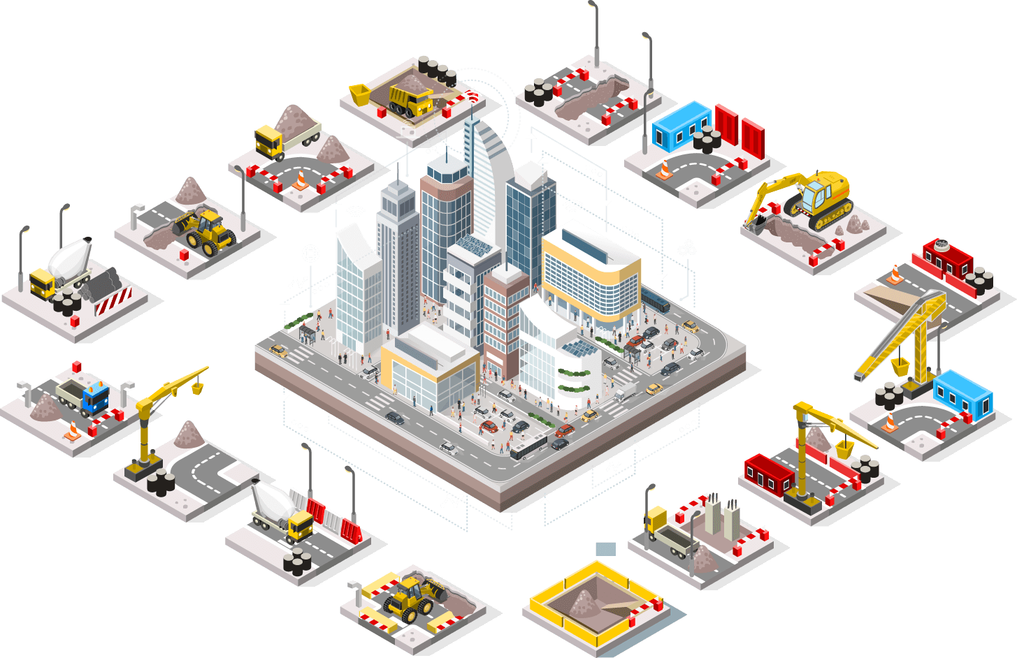 homepage-banner-cityscape-image compilation of graphic squares representing different works throughout a city