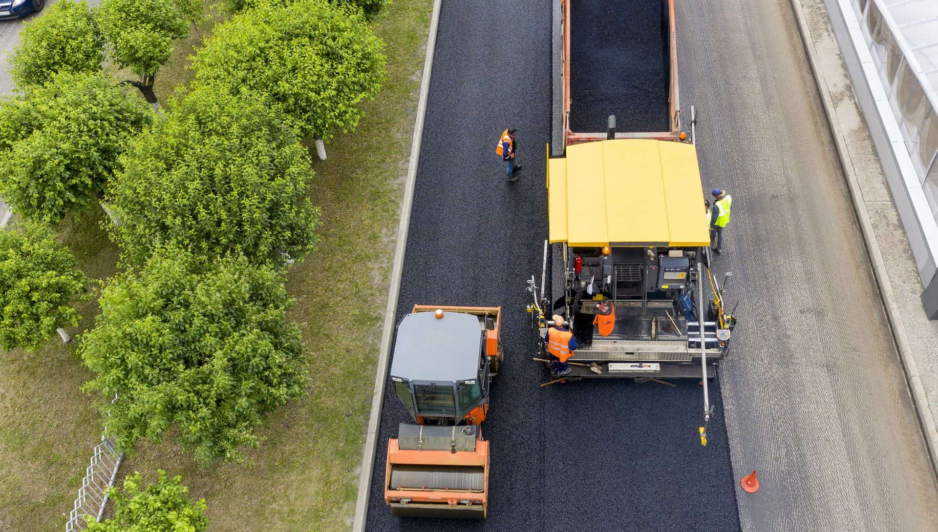 A bird’s eye view of an eco-friendly road being laid in.