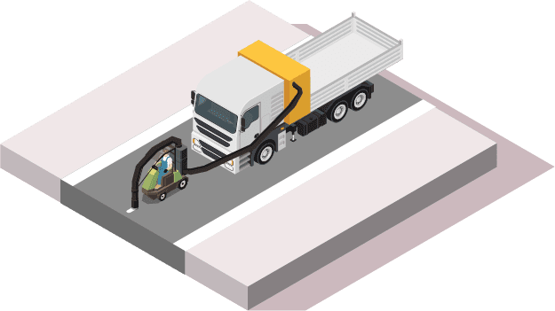 graphic icon showing a water blasting unit