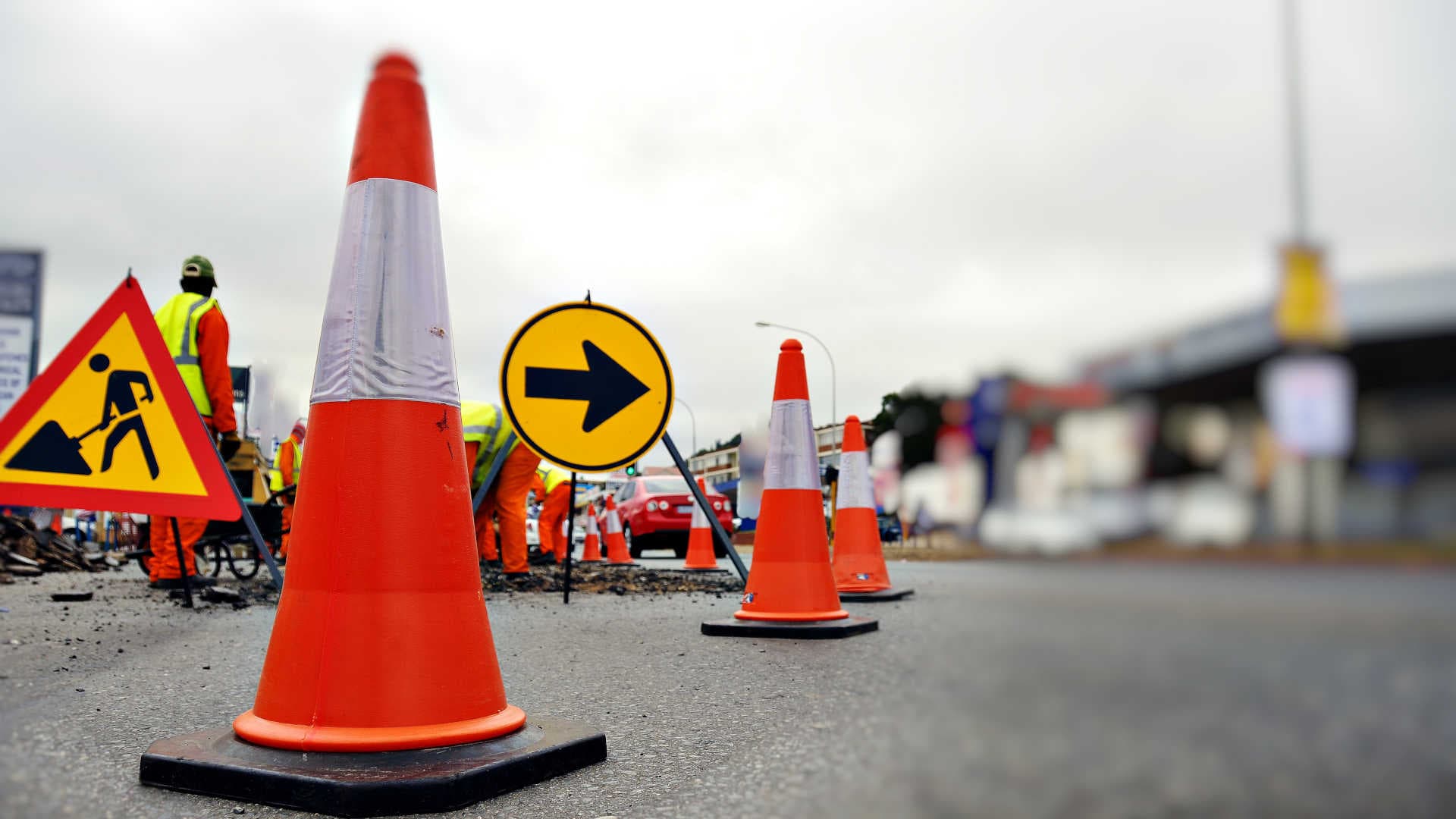 Traffic Management Technology – Traffic Cones And Signs Set Up Around Roadworks